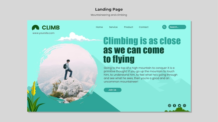 मुफ़्त PSD mountaineering and climbing landing page design template