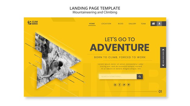 Free PSD mountaineering and climbing landing page design template