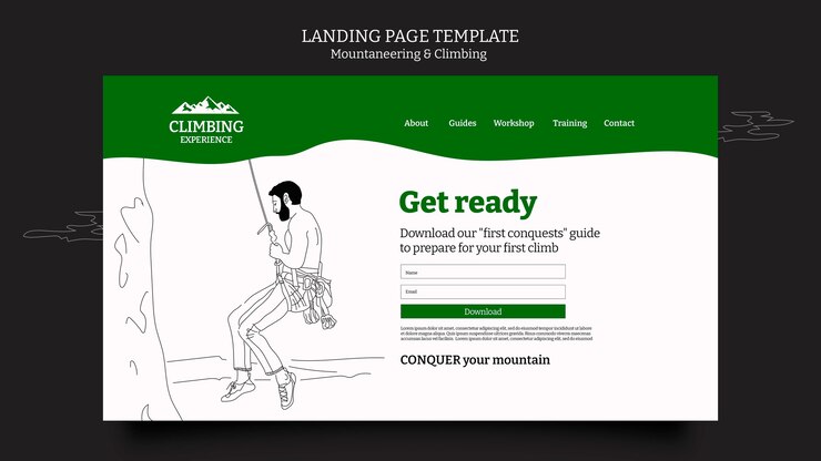 Free PSD mountaineering and climbing landing page