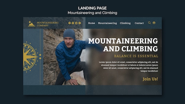 Free PSD mountaineering and climbing landing page