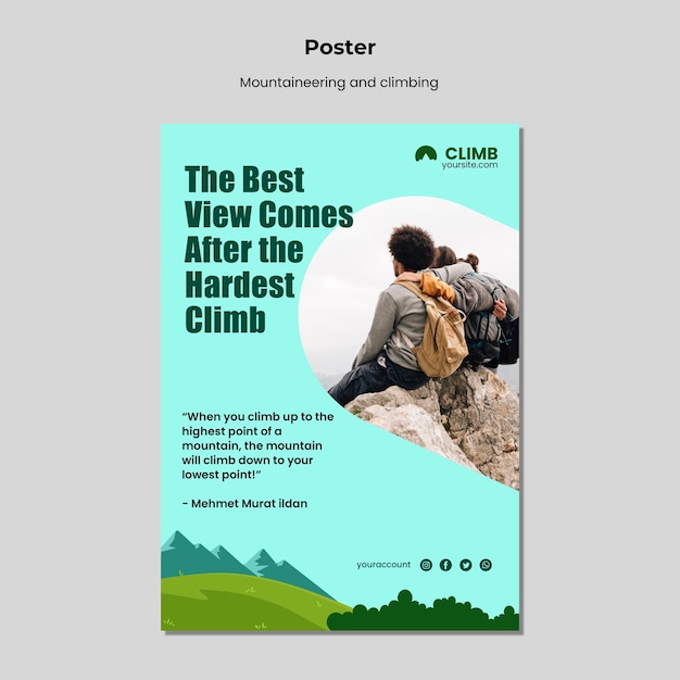 Free PSD mountaineering and climbing poster design template