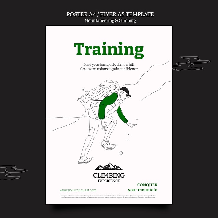 Free PSD mountaineering and climbing poster design