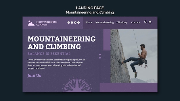 PSD gratuito modello web di alpinismo e arrampicata