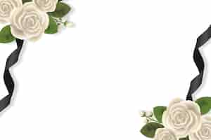 Free PSD mourning element with white roses and black ribbon