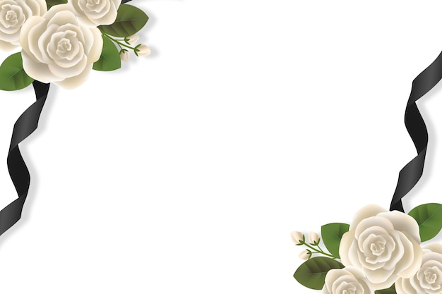 mourning element with white roses and black ribbon