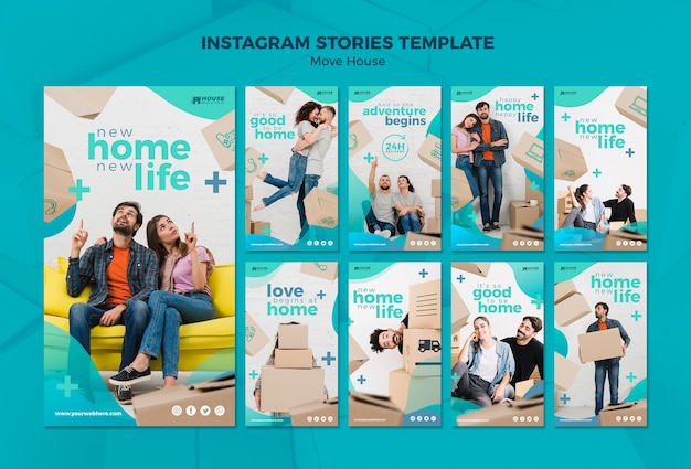 Бесплатный PSD Переместить дом концепции instagram истории шаблонов