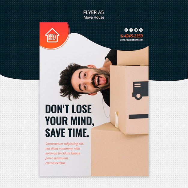 Free PSD move house flyer template with man