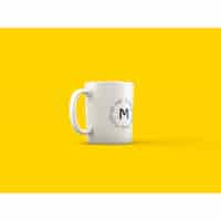 Free PSD mug on yellow background mock up