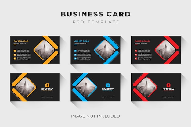 Free PSD multicolor business card template with dark background