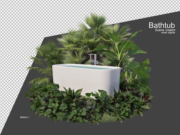 Multiple plants around bathtub in the garden