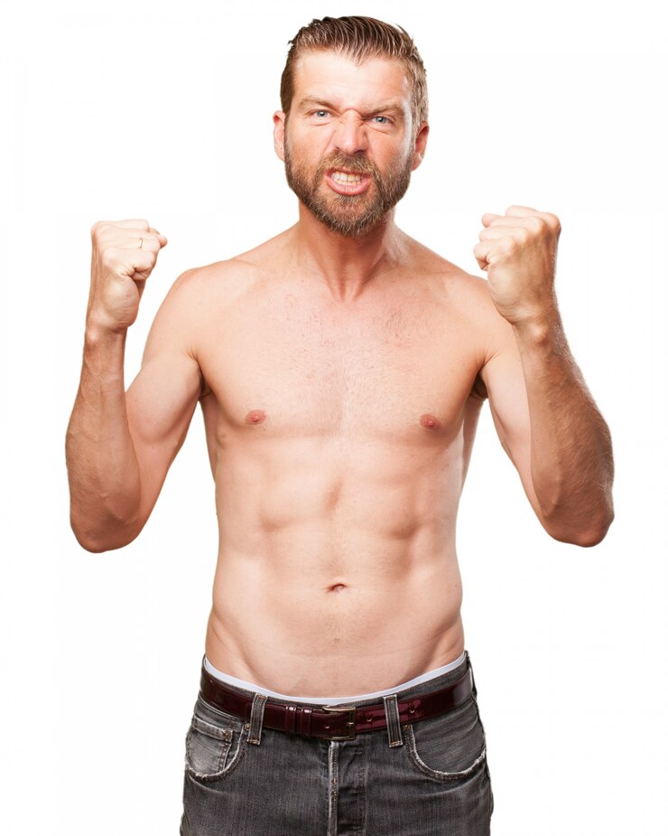 Free PSD muscular man celebrating his success