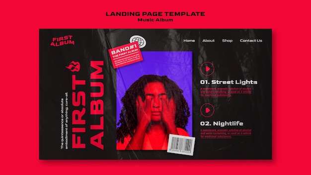 Free PSD music album landing page template