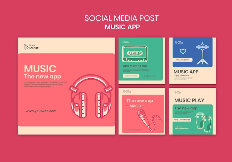 Free PSD music app social media post template