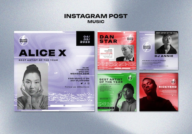 PSD gratuito collezione di post di instagram di arte musicale