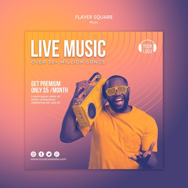 Music concept flyer square template