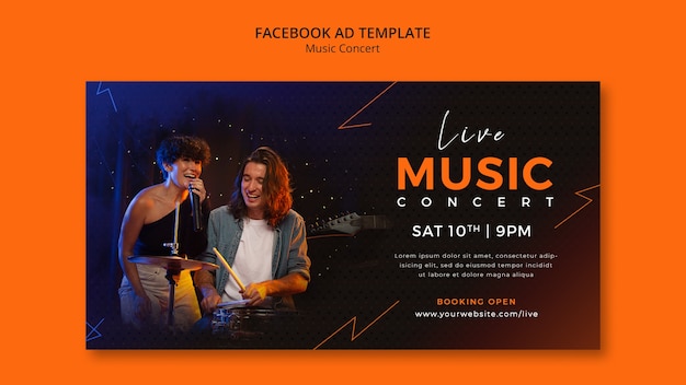 Modello facebook di concerto di musica