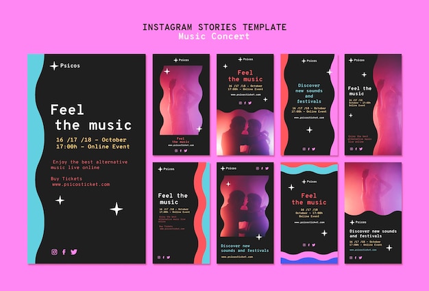 Free PSD music concert social media stories set