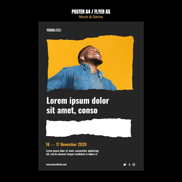 PSD gratuito modello di poster per eventi di musica e danza