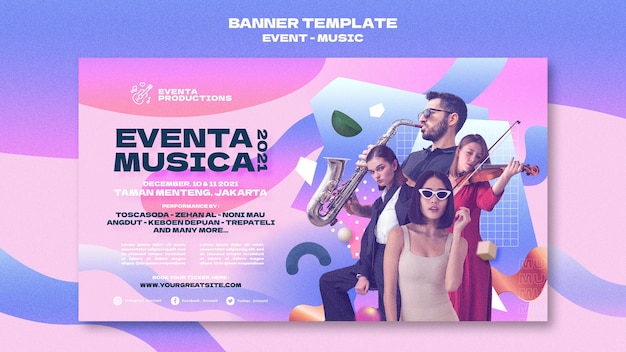 Music event banner template in retro style
