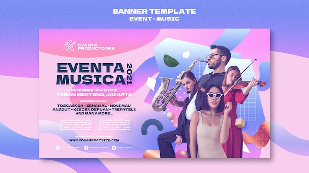 Modello di banner per eventi musicali in stile retrò