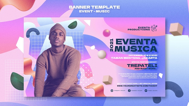 Modello di banner per eventi musicali in stile retrò