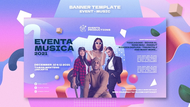 Music event banner template in retro style
