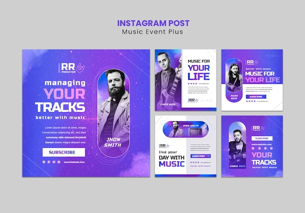 PSD gratuito raccolta di post di instagram di eventi musicali