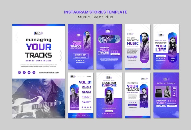 PSD gratuito raccolta di storie di instagram di eventi musicali