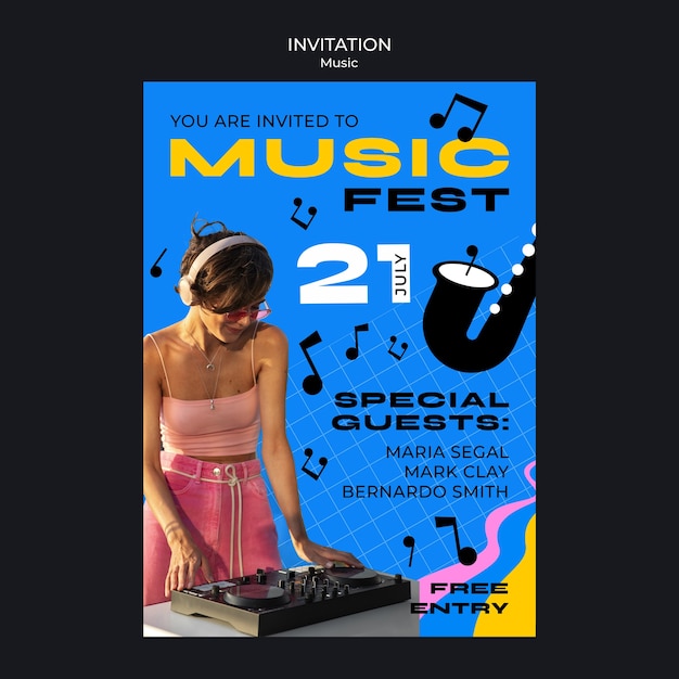 PSD gratuito modello di invito per eventi musicali