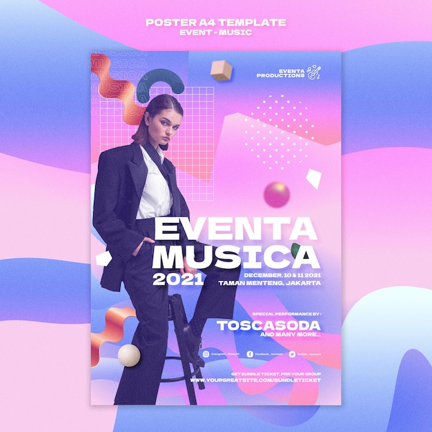 Free PSD music event print template in retro style