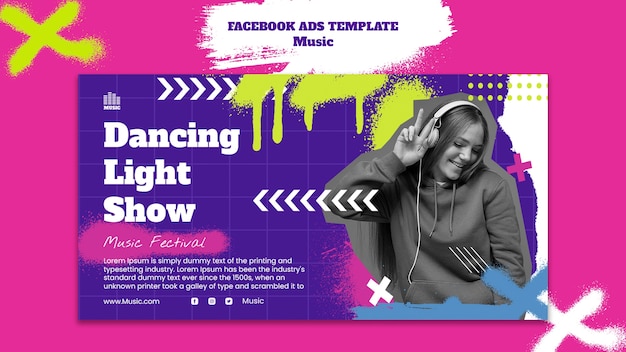 Бесплатный PSD Рекламный шаблон музыкального события в социальных сетях с эффектом аэрозольной краски