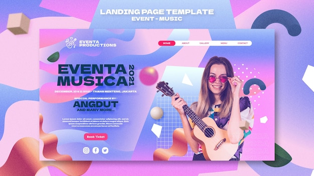 PSD gratuito modello web di eventi musicali in stile retrò