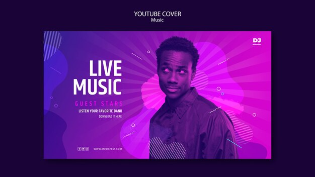 Music event youtube cover template with gradient light