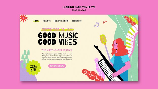 Music fest landing page template in abstract style