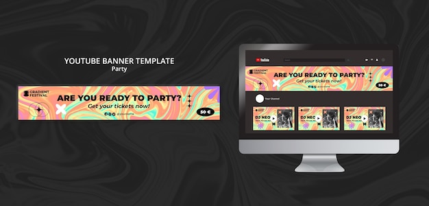 Music fest youtube banner template with multicolored liquid effect