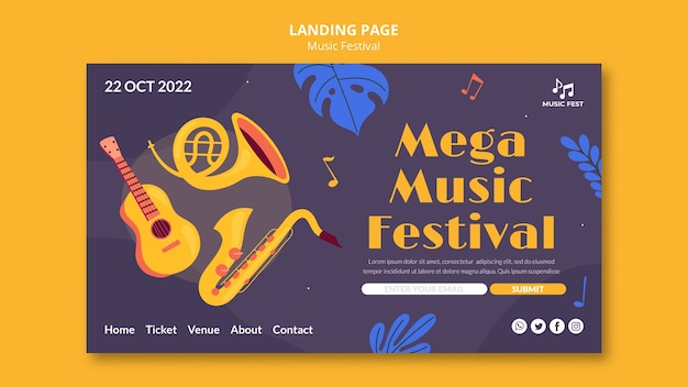 Modello di pagina di destinazione del design del festival musicale