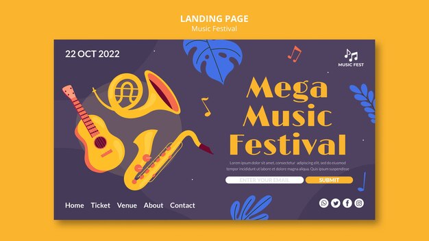 Шаблон целевой страницы дизайна музыкального фестиваля