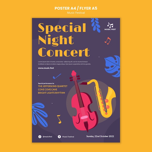 PSD gratuito modello di poster di design del festival musicale