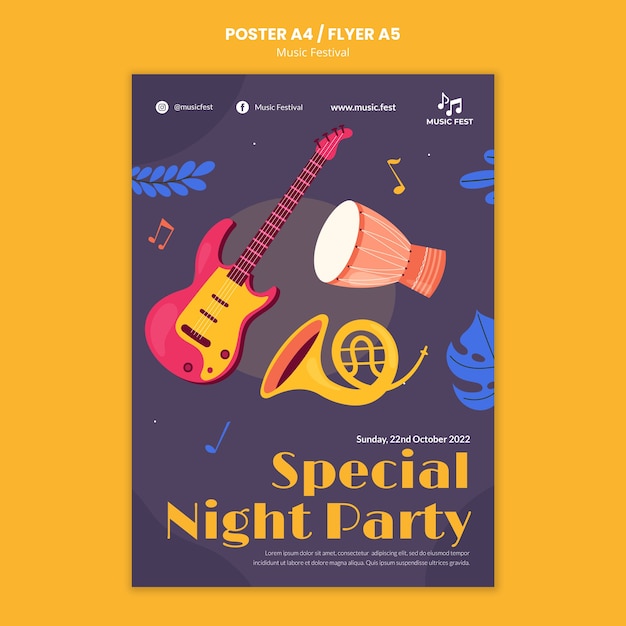 PSD gratuito modello di poster di design del festival musicale