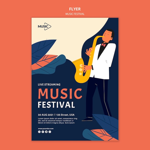 PSD gratuito modello di volantino del festival musicale