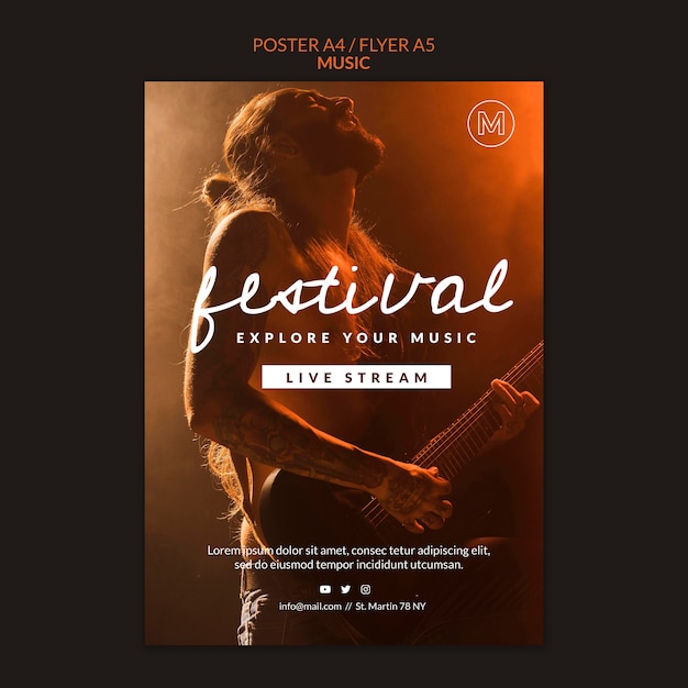 PSD gratuito modello di volantino del festival musicale