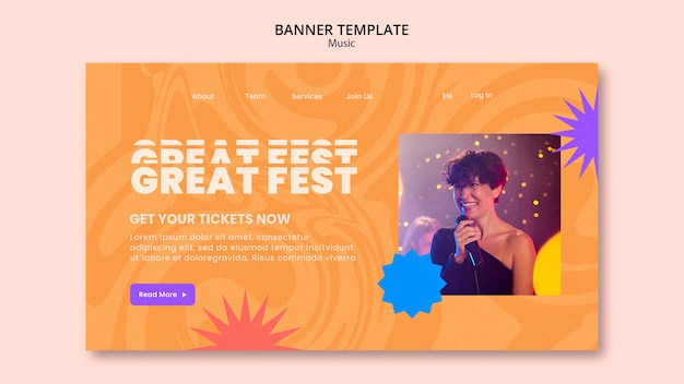 PSD gratuito modello di banner orizzontale del festival musicale