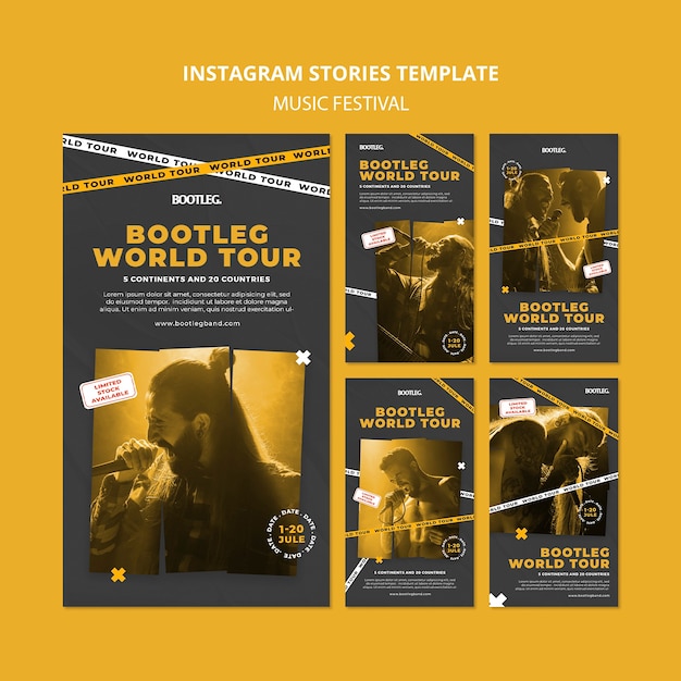 PSD gratuito design del modello di storie di instagram del festival musicale