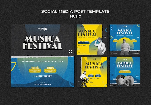 Бесплатный PSD Посты в социальных сетях музыкального фестиваля