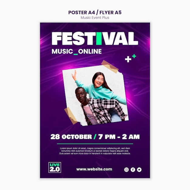 PSD gratuito modello di poster verticale del festival musicale