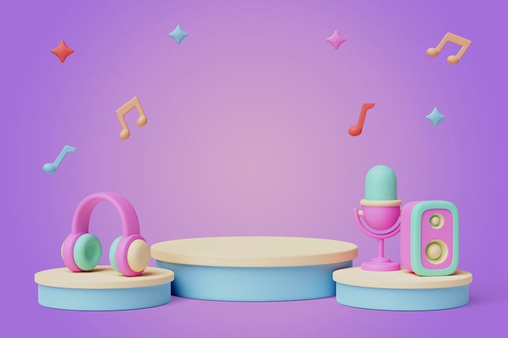 मुफ़्त PSD music instruments sales podium background