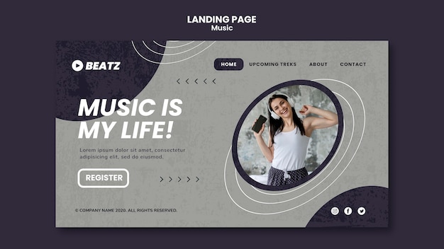 Free PSD music landing page template