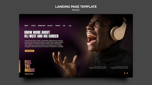 Free PSD music landing page web template