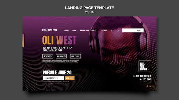 Free PSD music landing page web template