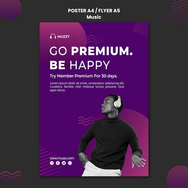 PSD gratuito modello di poster di ascolto di musica